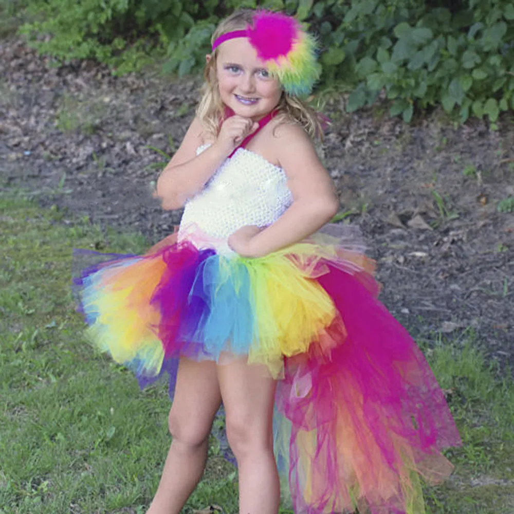 Bright Candy Rainbow Bustle Tutu Dress Unicorn Girl Birthday Photo Prop Halloween Pony Costume Baby Girls Infant Dresses | Детская