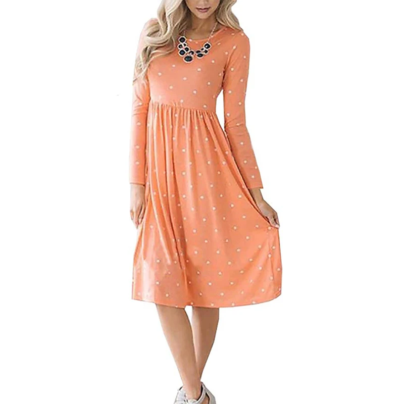 Женское платье в горошек с длинным рукавом Осень-зима 2019 горячая Распродажа