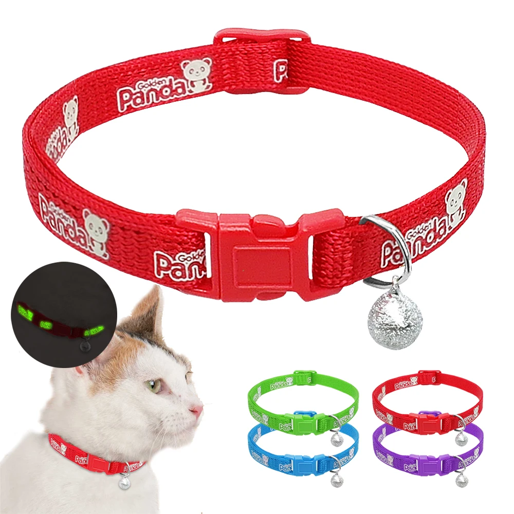 Safety Nylon Cat Dog Collar Lovely Adjustable Breakaway Pet Collars With Bell Fluorescence Cats Kitten Supplies | Дом и сад