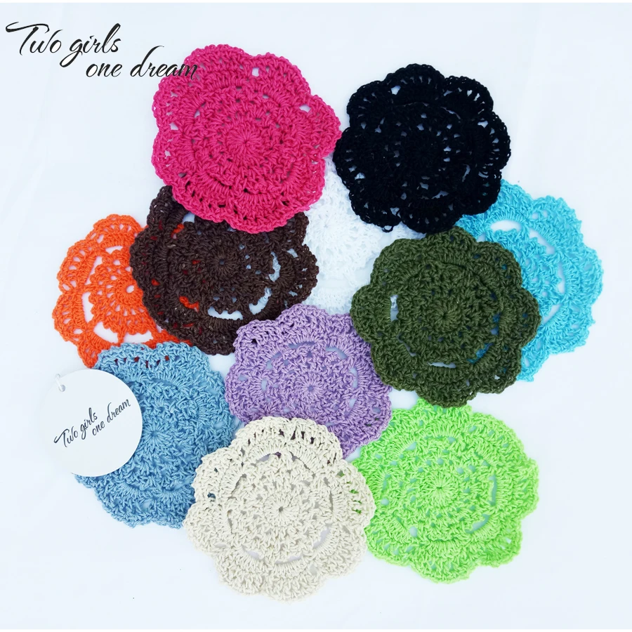 50pcs/lot Handmade Crochet Multi-Color 10cm Colorful flower Placemat Vintage Look Crocheted Doilies For Wedding Gift Free Ship | Дом и сад