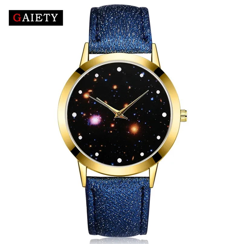 Для женщин Часы мода Звездное небо кожаный ремешок аналоговые кварцевые часы