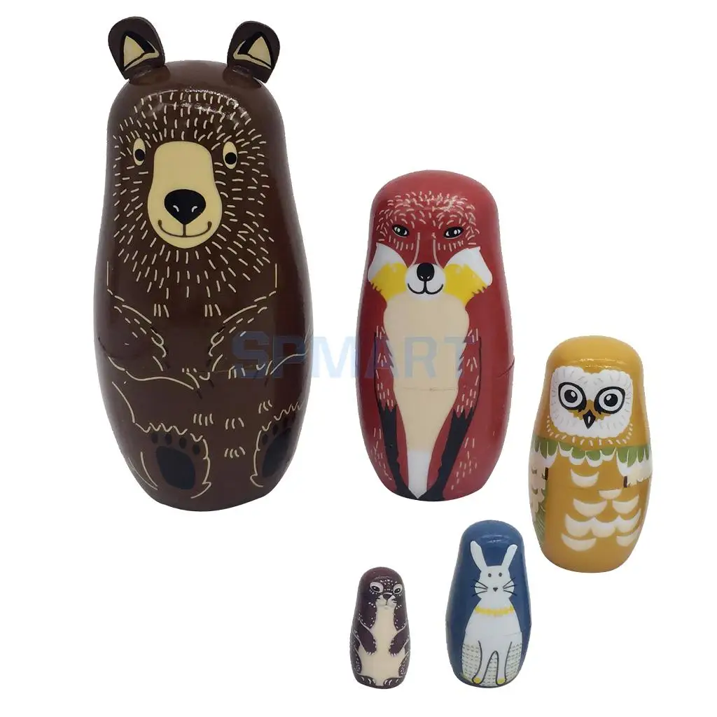 5 Pieces Bears Набор из 5/6/7/10 шт. милые деревянные Животные ручная роспись русский матрешки бабушка Matryoshka куклы игрушки подарки украшения дома - Цвет: 5 Pieces Bears