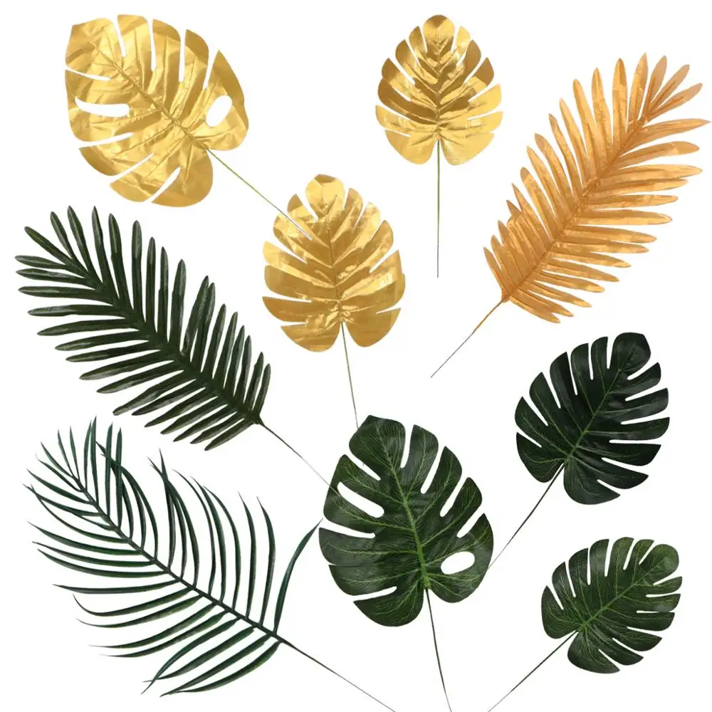 

Artificial Gold Green Turtle Back Leaf Scattered Tail Leaf Wedding Decoration For Home Christmas Birthday Palm Leaves