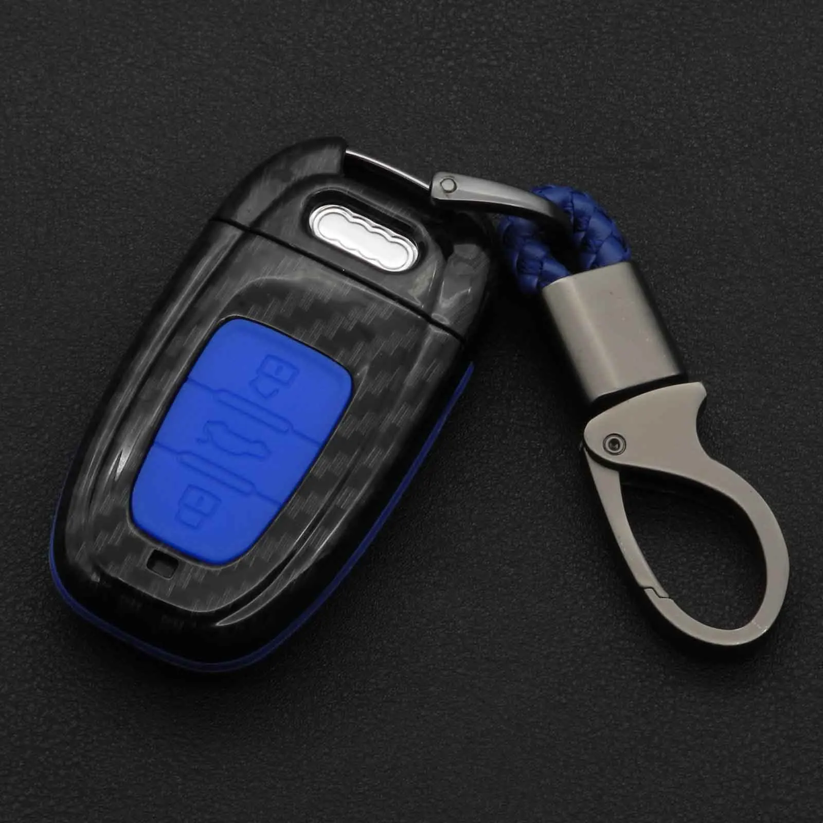 Dark Blue jingyuqin Double Protection Carbon+ Silicone Car Key Cover For Audi A4 A5 A6 A7 A8 Q5 ect. Smart Remote Car Key Case - Название цвета: Dark Blue