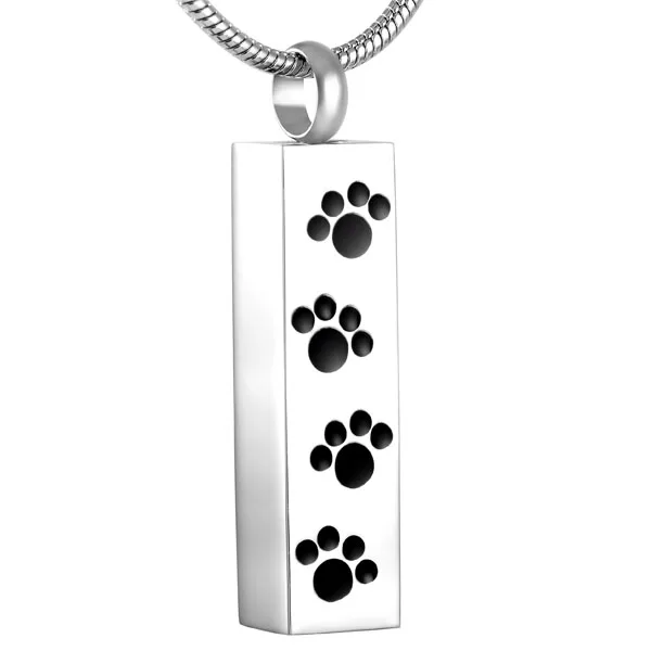 

IJD8600 Cube Cremation Pendant for Ashes-Paw Print Engraved Stainless Steel Keepsake Memorial Urn Jewelry for Pet Lover