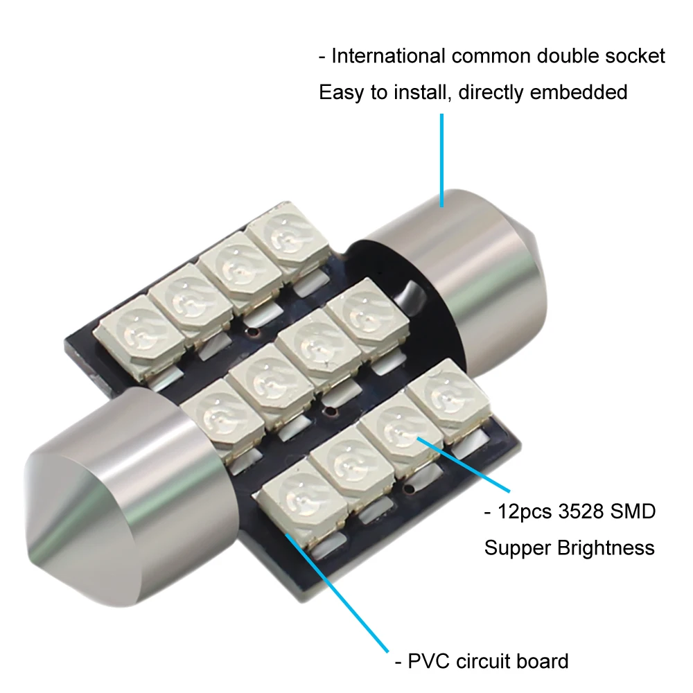 10 шт. гирлянда 31 мм Canbus без ошибок C5W C10W супер яркие 3528 SMD светодиодные лампы для