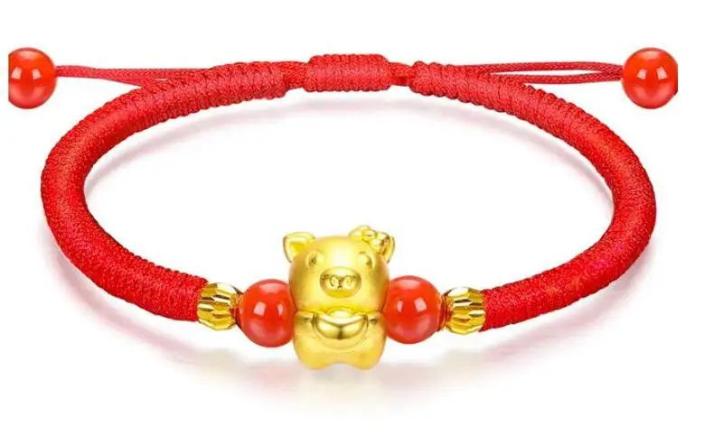 Pure 24K 999 Yellow 3D Gold Year of the Pig Bracelet Luck Zodiac Weaving Rope For Women Baby Female 16cmL Jewelry | Украшения и
