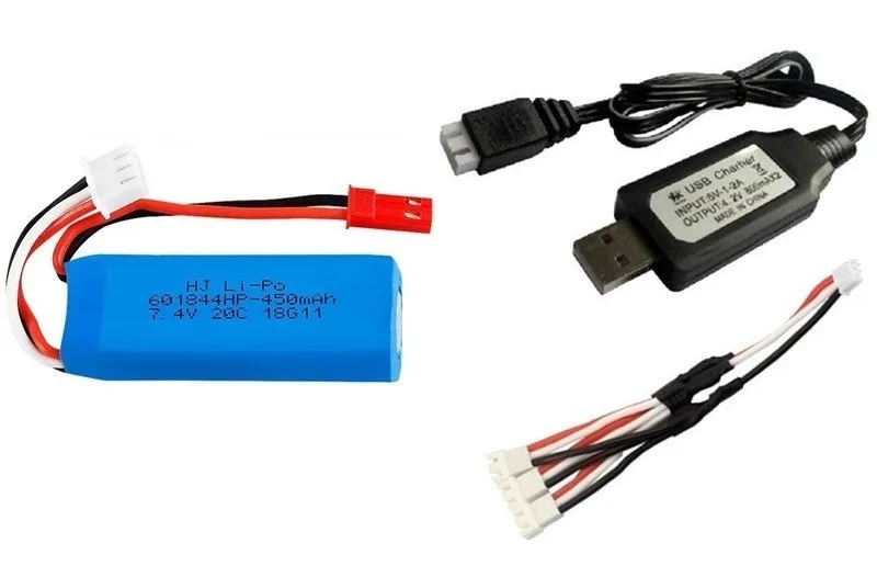 Лимонно-желтый 7,4 V 450mAh Lipo батарея и USB зарядное устройство для WLtoys K969 K979 K989 K999 P929 P939 RC автомобильные запчасти 2s 7,4 v батарея 3 шт - Цвет: Лимонно-желтый