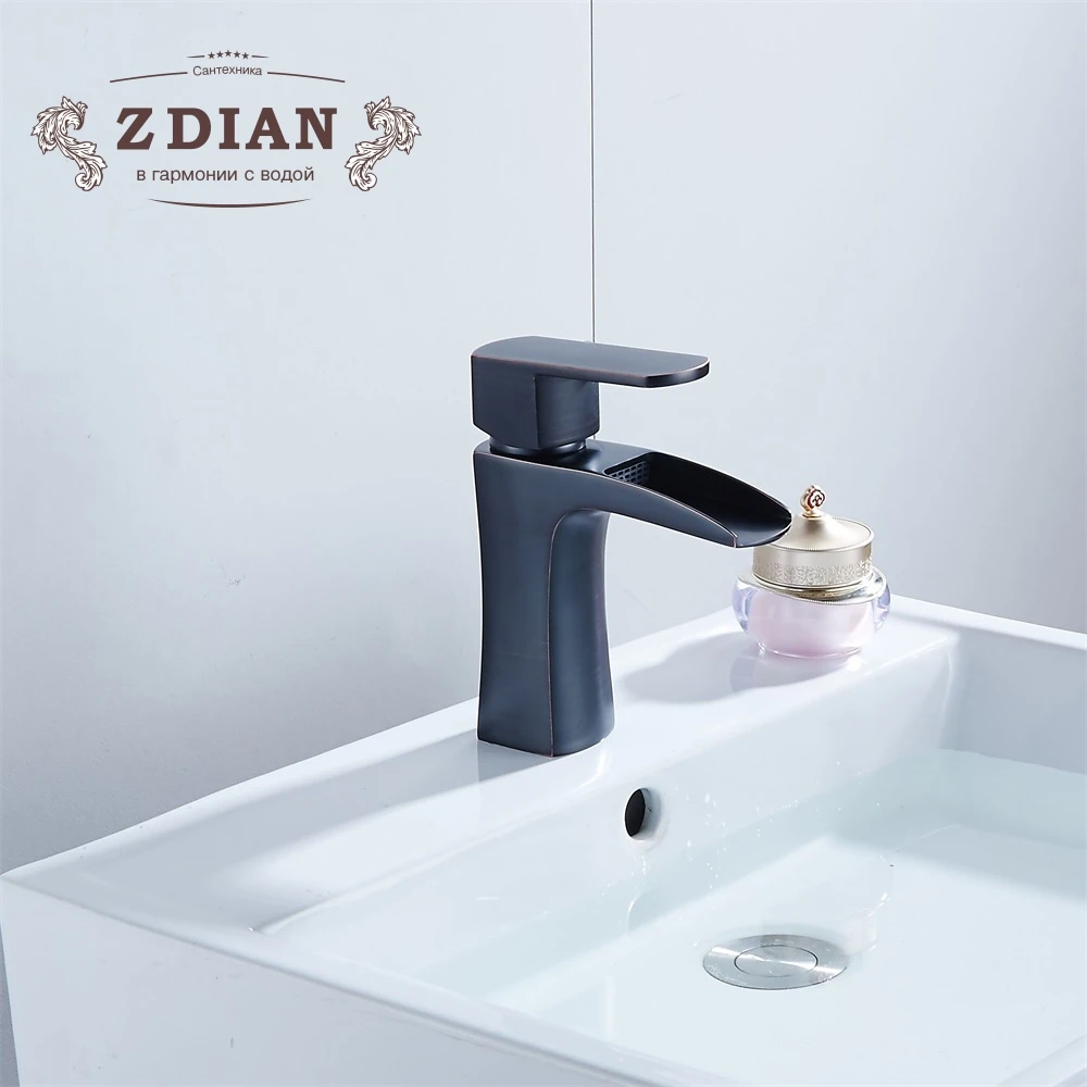 Black Basin Faucets Waterfall Faucet Bathroom Single handle Mixer Tap Bath black Brass Sink Water Crane | Обустройство дома