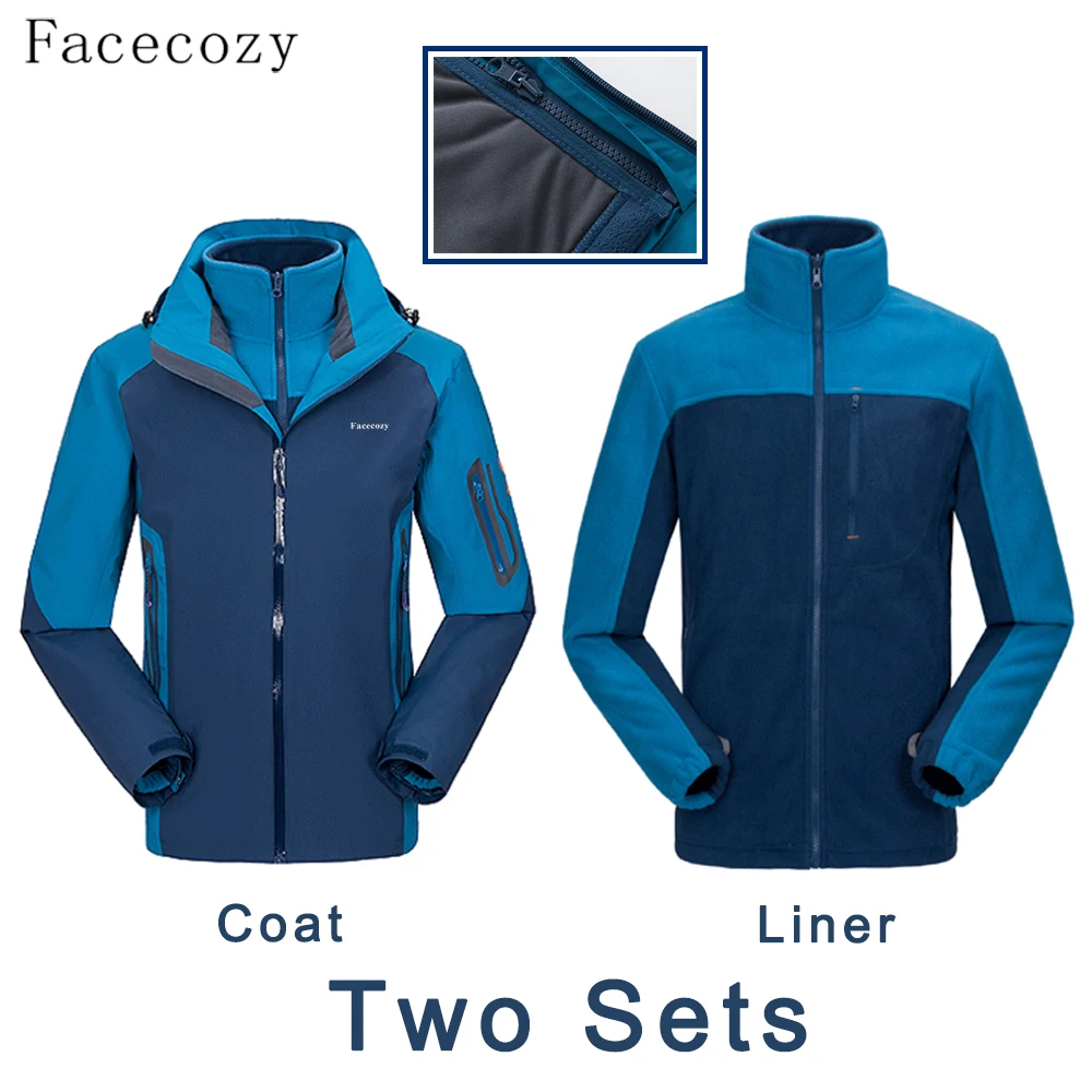 Facecozy, мужские зимние походные куртки, лыжная Теплая Флисовая флисовая куртка, ветрозащитная теплая куртка три в одном, теплое пальто с капюшоном