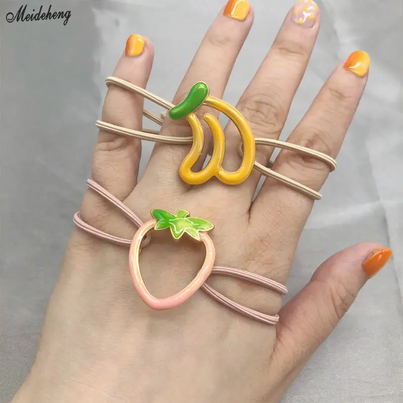 

Fashion Alloy Cute Kids Summer Fruit DIY Beads Fresh Headdress Children Hair Accessory DIY Hanging Hole Rubber Band Fruit Beads