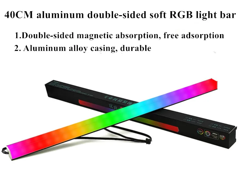 Двойной алюминиевый сплав-односторонняя RGB световая полоса 40 см Магнитная фантомная цветная RGB световая полоса компьютерное украшение шасси
