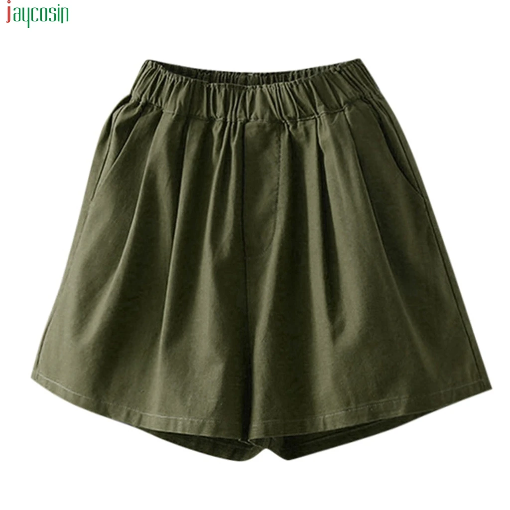 JAYCOSIN, женские шорты,, эластичная талия, хлопок, широкие ноги, короткие, сплошной цвет, лен, сексуальные шорты, женские, летние, повседневные, модные