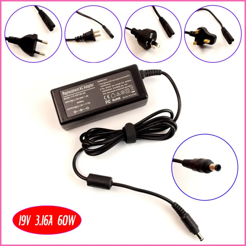 

19V 3.16A 60W Laptop Ac Adapter Charger for Samsung NP-X460-AA01US NP-X460-WS01US NP-QX411-W01UB NP-QX412 RV510 QX411