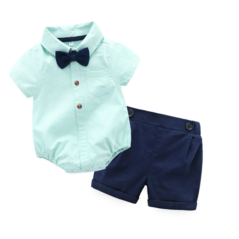 Summer new children's clothing male baby small fresh gentleman style cotton haber pants two sets of children's clothing