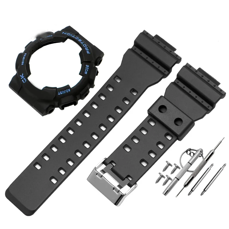 Полимерный ремешок для часов casio GD GLS GA120 GA-100 GA-110 силиконовый резиновый ремешок для часов спортивные часы ремешок и чехол для часов - Цвет ремешка: black blue letters