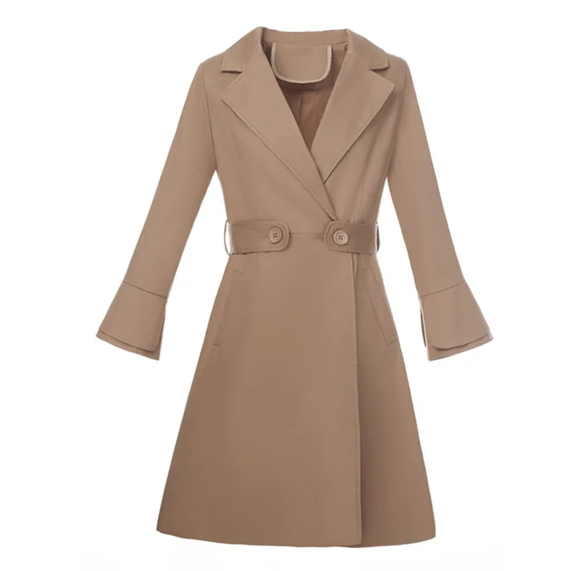 New fashion women's windbreaker Spring autumn Boutique coats Solid color Slim Outerwear Trumpet sleeves female Trench OKXGNZ1339 | Женская