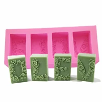 4 cavity rectangular flower flexible silicone soap mold diy handmade 3d cake cookie chocolate candle soap mould