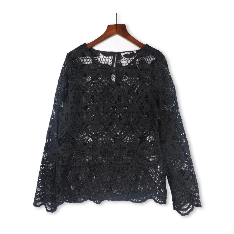 T979Black WOTWOY белая открытая блузка женская кружевная уличная рубашка Boho в Корейском Стиле Лолита женские топы молочные шелковые блузки женские рубашки - Цвет: T979Black