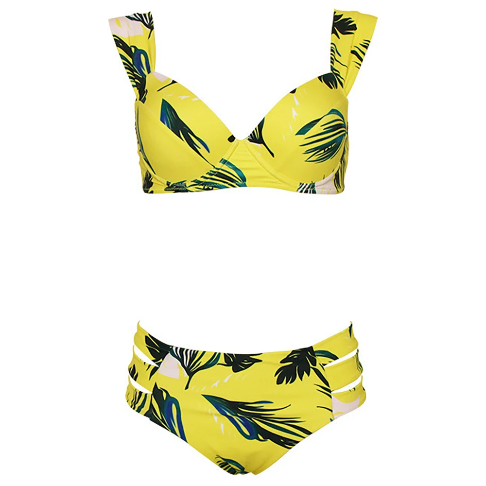 Пуш-ап бикини набор 2021 листья печатных Купальник женский бандажный купальник