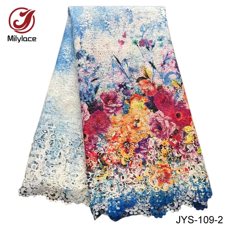 Африканские цветы напечатанное кружево из гипюра Ткань 5 ярдов Водорастворимая