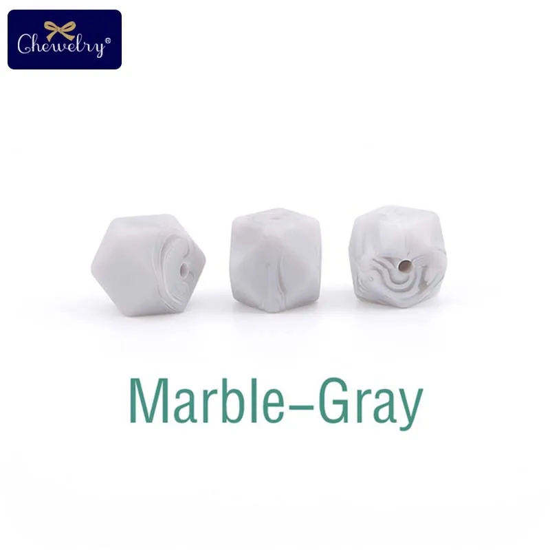 Marble-Gray 10 шт. 14 мм Детские шестигранные силиконовые бусины Восьмиугольные бусины для самостоятельной сборки соски цепи перле Силиконовые Детские Прорезыватели жевательные бусины детские товары - Цвет: Marble-Gray