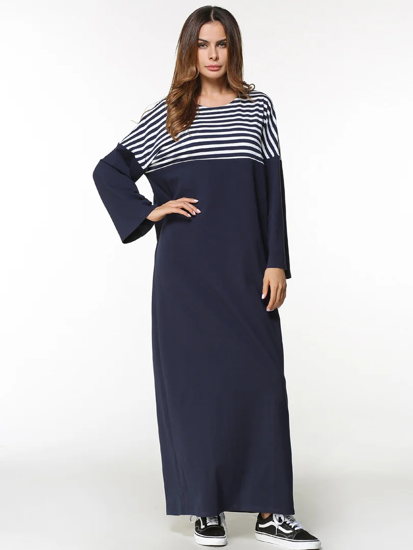 2018 Абая для мусульман платье Кафтан платья кимоно Полосатый Плюс Размер молитва