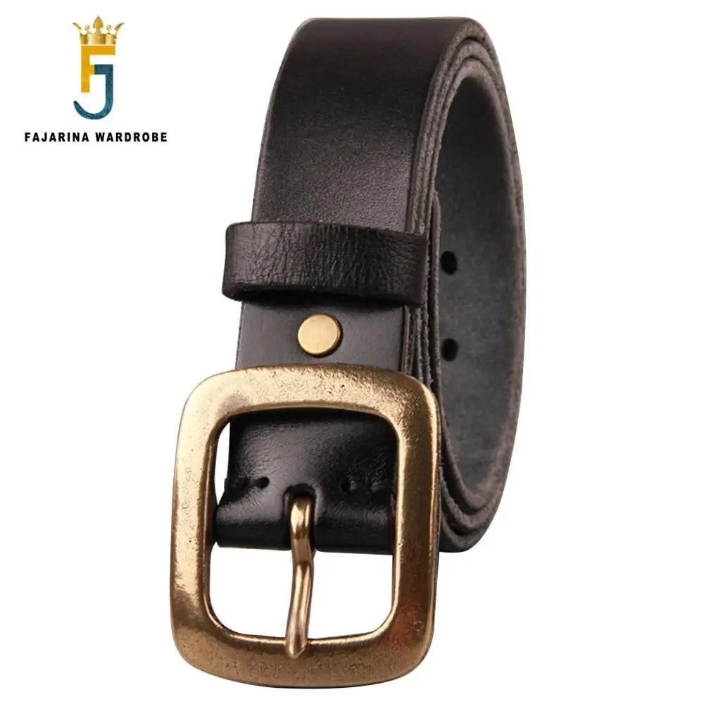 FAJARINA Men's Top Quality Fashion 100% Genuine Leather Retro Brass Clasp Buckle Belts for Men 3.8cm Wide for Jeans N17FJ451