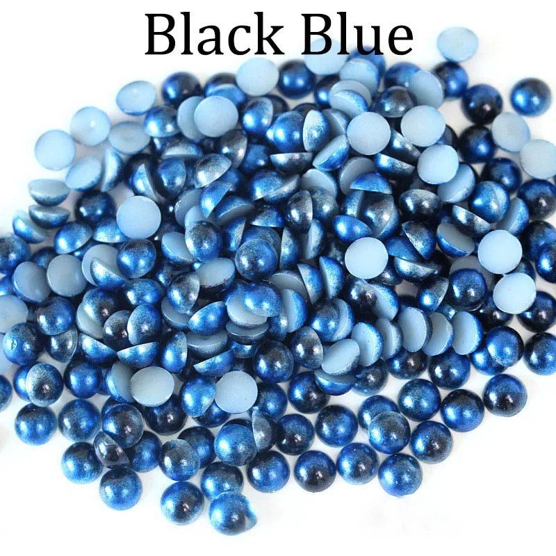 Black Blue Имитация ABS жемчужных бусин плоская задняя сторона 3 4 5 6 8 мм Радужный цвет Кабошон полукруглый бисер Украшение для альбома DIY Изготовление ювелирных изделий - Цвет: Black Blue