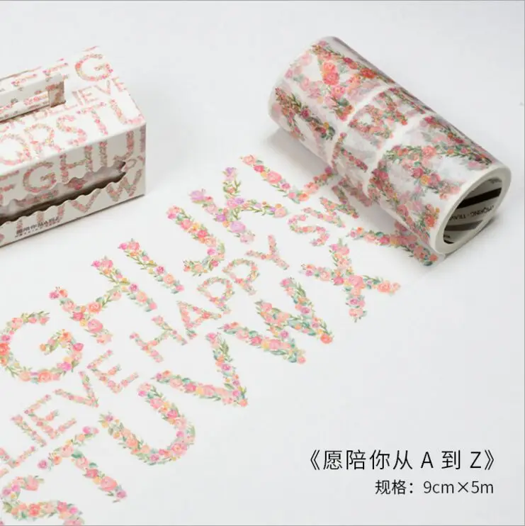 

90mm Retro Love Letters Romantic Text Flower Wreath Decorative Washi Tape DIY Planner Diary Scrapbooking Masking Tape Escolar