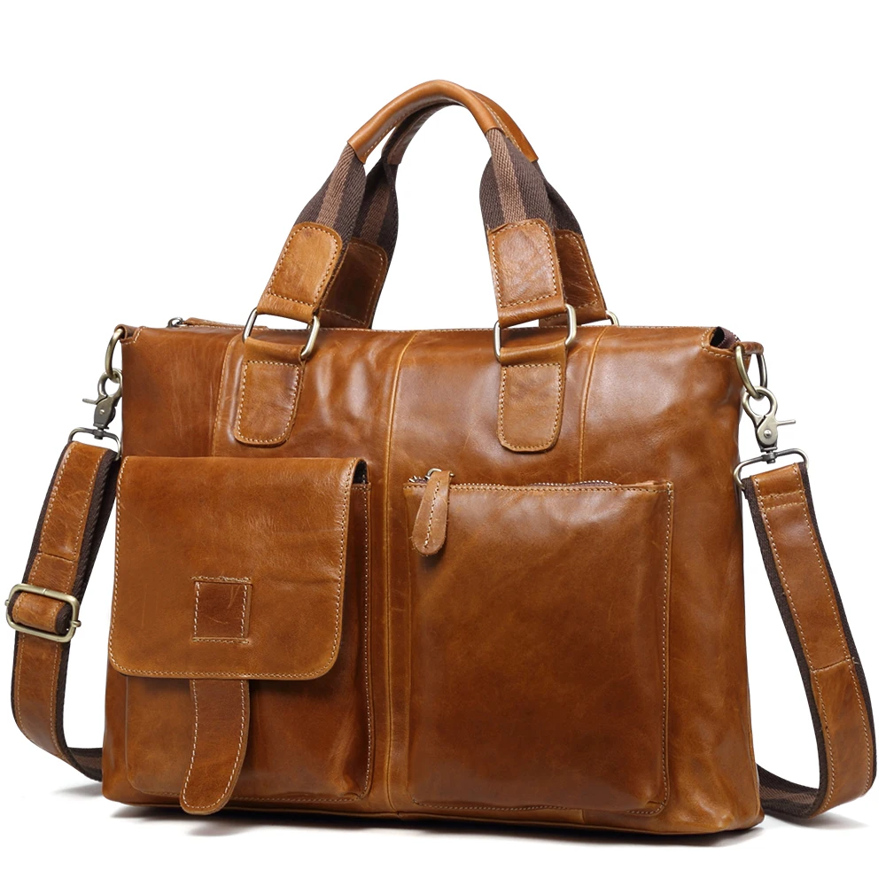 Large Business Travel Handbags Men Genuine Leather Messenger Bags Brown Male Design Laptop Bag Leather Office Shoulder Bag