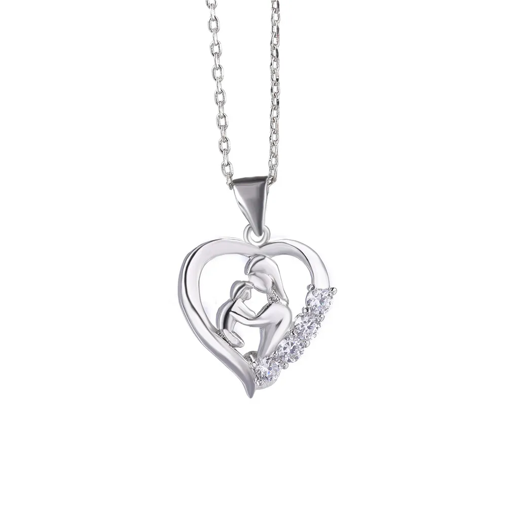 Mom and Baby Cubic Zirconia Copper Pendant Necklace chain Mother's Day Gift for women statement necklace Fashion party Jewelry |