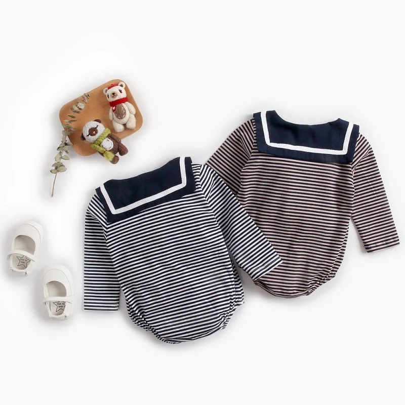 Комбинезоны для маленьких мальчиков и девочек с длинным рукавом синим матросским воротником полосатая