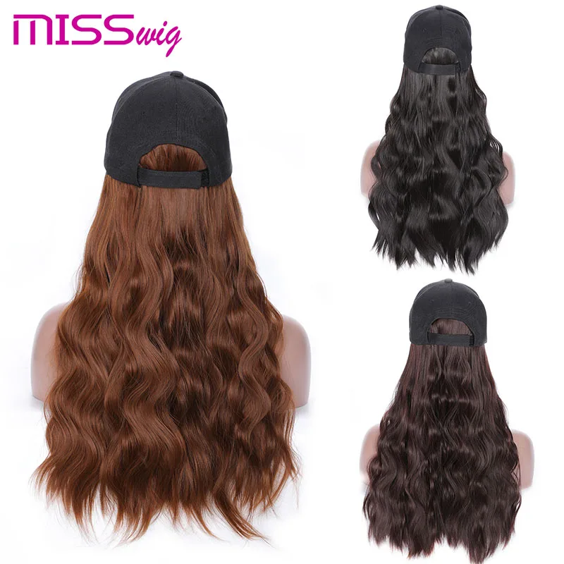 Длинный волнистый синтетический волос MISS WIG 24 дюйма с головной убор горячий стиль