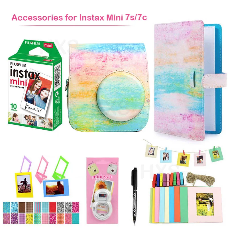 

Fujifilm Instax Mini 7s/7c Accessories Includes White Film + PU Leather Camera Case Bag + Album+Photo Frames+Selfie Lens+Marker