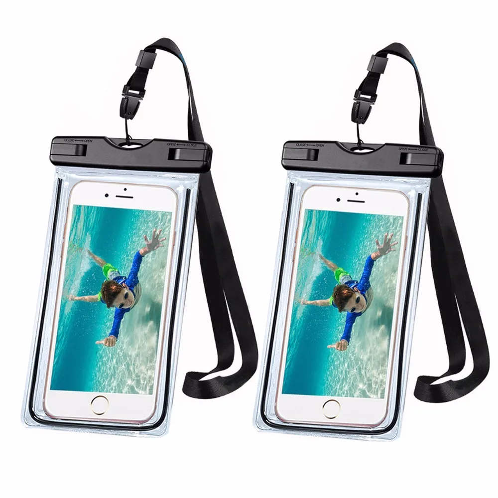 2pcs Universal Waterproof Case, Clear Waterproof Mobile Bag with Strap Dry Pouch Cover Keeps Gear for Kayaking, Beach, fishing