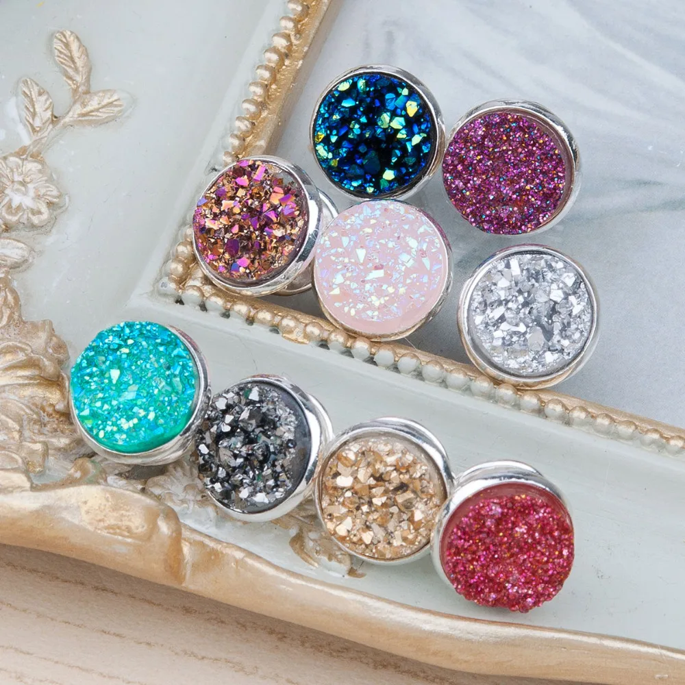Брошь DoreenBeads из смолы Drusy /Drusy булавка для галстука Tac круглая Серебристая брошь AB
