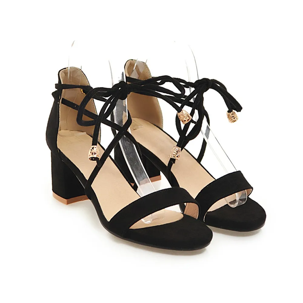 Smirnova 2018 fashion summer new arrival shoes woman big size 33-43 black pink ankle strap flock sandals women square heel | Обувь