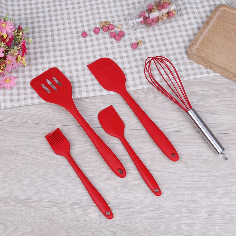5 шт./компл. красные силиконовые наборы инструментов для приготовления пищи ложка