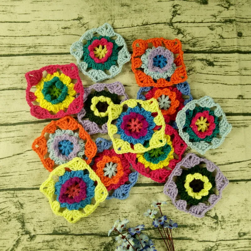 50pcs Square Handmade Crochet Doilies Table Mats Pad Flowers Clothes Patch Accessory Photography Props Coaster 9cm | Дом и сад