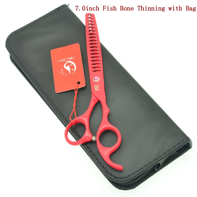 HB0147 with Bag Meisha 7 дюймов Япония 440c уход за собакой для домашних животных прямой резка изогнутые ножницы комплект рыбы кости истончение ножницы для грумера HB0142 - Цвет: HB0147 with Bag