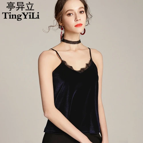 TingYiLi, кружевные женские топы с v-образным вырезом, черный, серый, красный, зеленый, синий, бархатный топ, сексуальный женский топик, Осень-зима