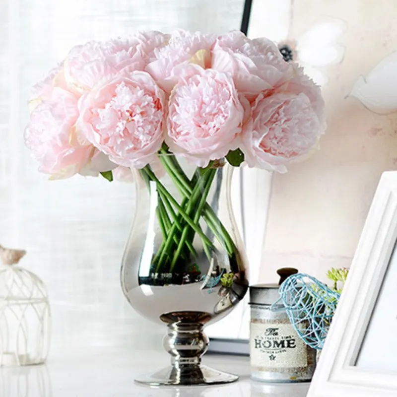 

5 Heads Peony for Christmas Decoration Flower Artificial Silk Peonies for Wedding Home New Year Party Decoration Fake Flower