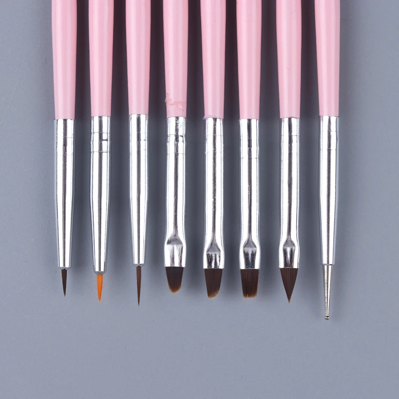 8 Шт./компл. Розовый щетки искусства ногтя акриловые УФ гель кисти расставить