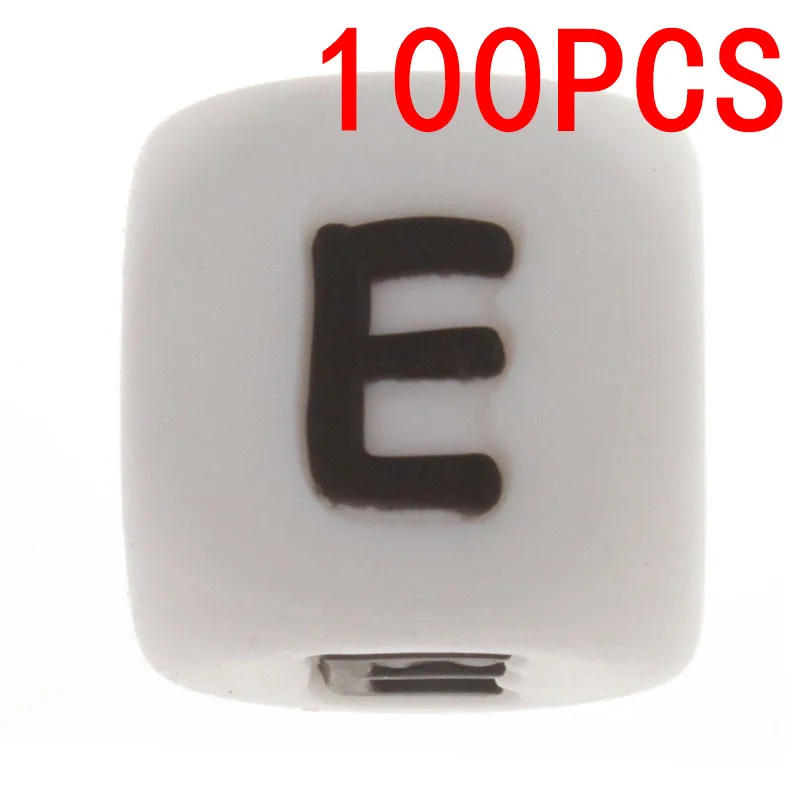 E100 100 шт. жемчуг Алфавит силиконовые бусины 12 мм прорезывание зубов для ребенка подарок для новорожденных Diy силиконовые Бусины Пищевой Силиконовый грызунок набор perle silicone dentition - Цвет: E100