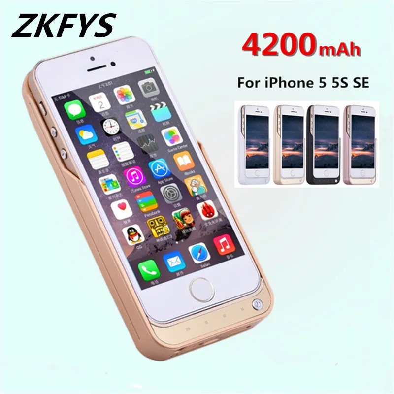 Тонкий чехол для внешнего аккумулятора ZKFYS 4200 мАч iPhone 5 5S SE 2018 внешний аккумулятор