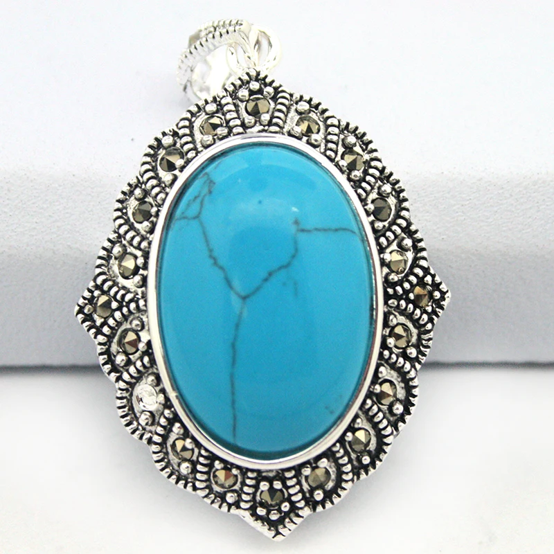 Подвеска из стерлингового серебра 925 пробы в зеркальной форме овальная синяя