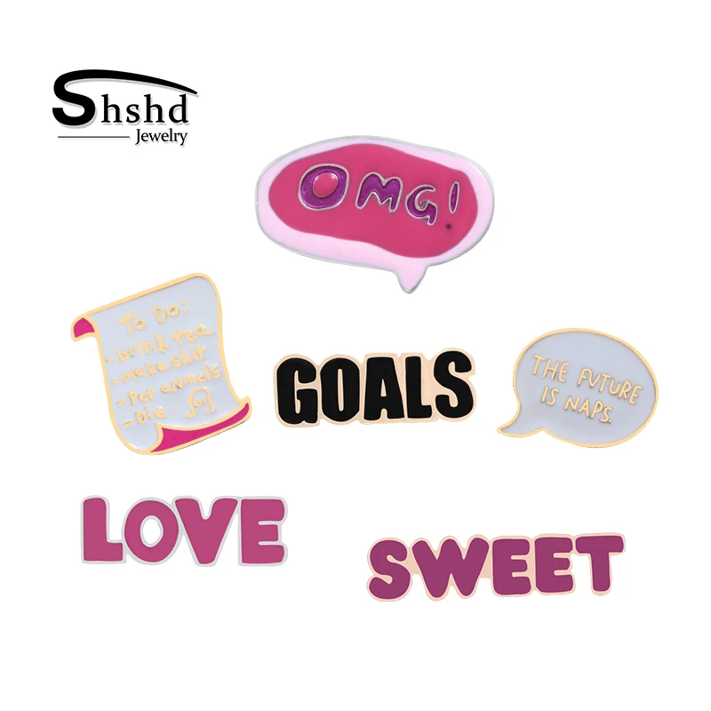 Женская Брошь с эмалью shshd розовая брошь надписью SWEET LOVE OMG джинсовые куртки