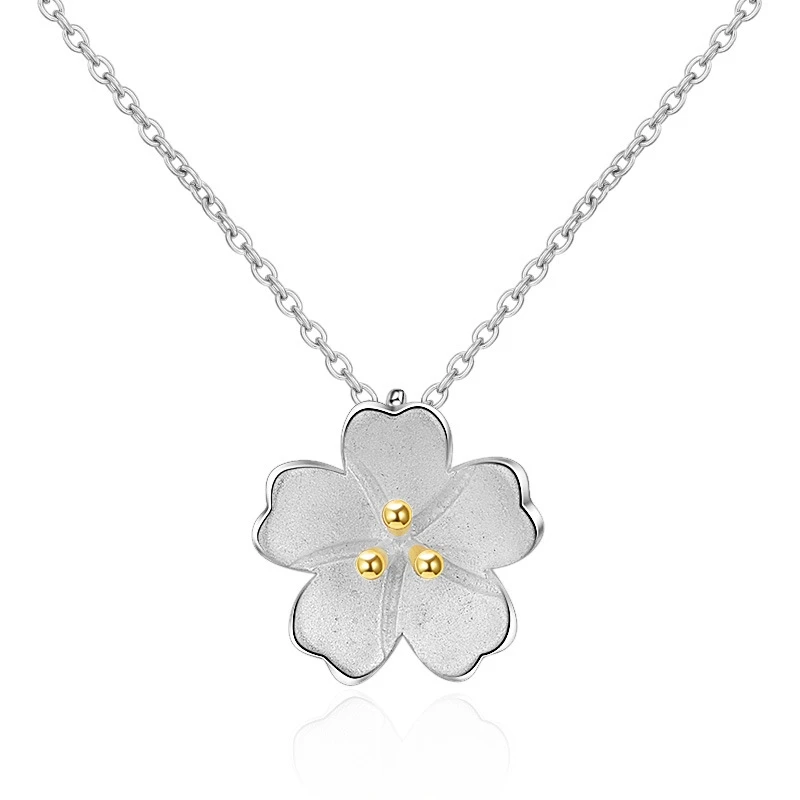 Новый чокер сладкий Вишневый цветок кулон 925 Серебро Дамы изысканное ожерелье