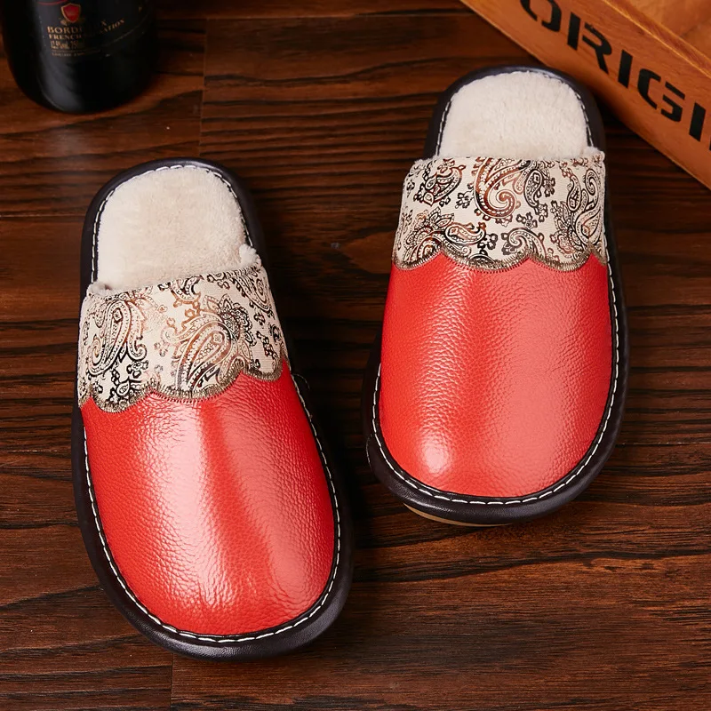 ST SUPER TRADE Genuine Leather Women Soft Soles Non-slip Home Slippers Winter Men Casual Plush Flat Heel Slip On Slides Shoes | Обувь